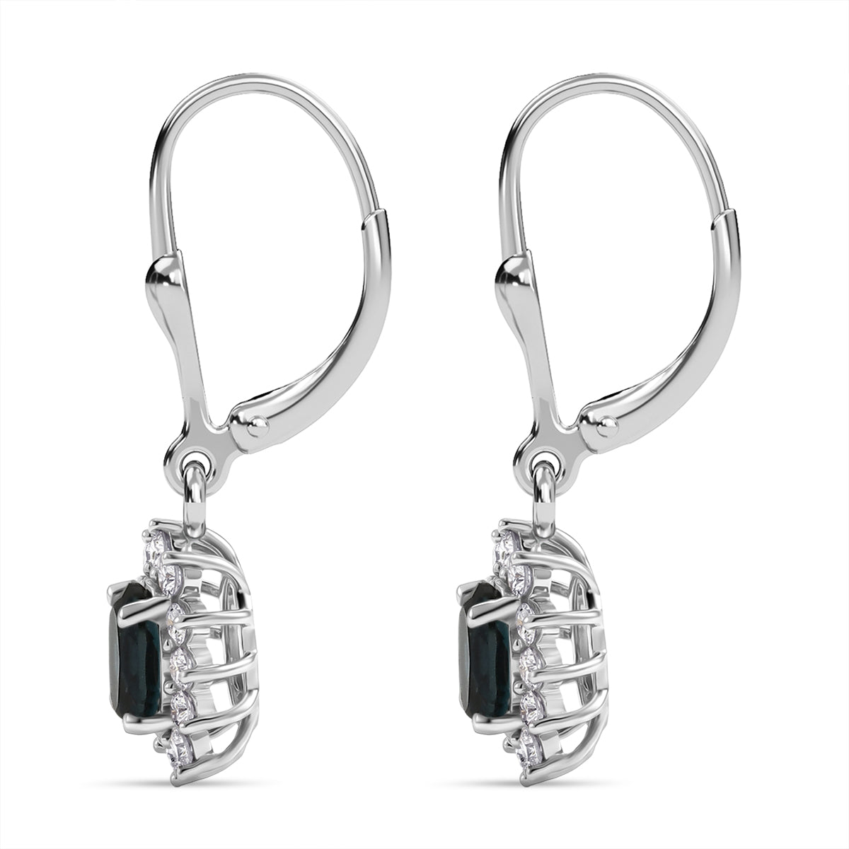 D'Joy London Blue Topaz &amp; White Zircon Earring with Lever Back in Rhodium Overlay Sterling Silver 1.65 Ct. 8557239 4