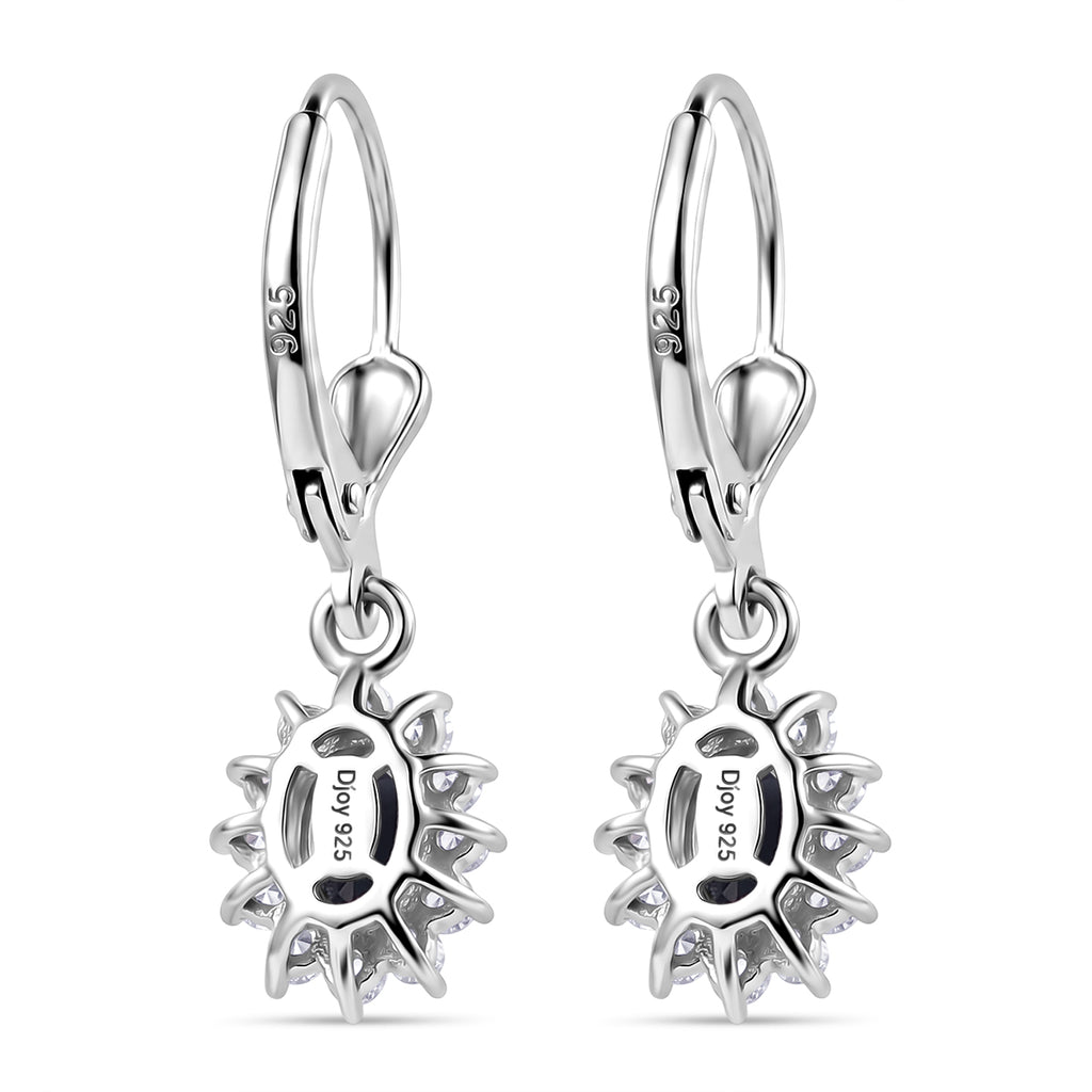 Royal Bali Collection - D'Joy London Blue Topaz & White Zircon Earring with Lever Back in Rhodium Overlay Sterling Silver 1.65 Ct._8557239_4