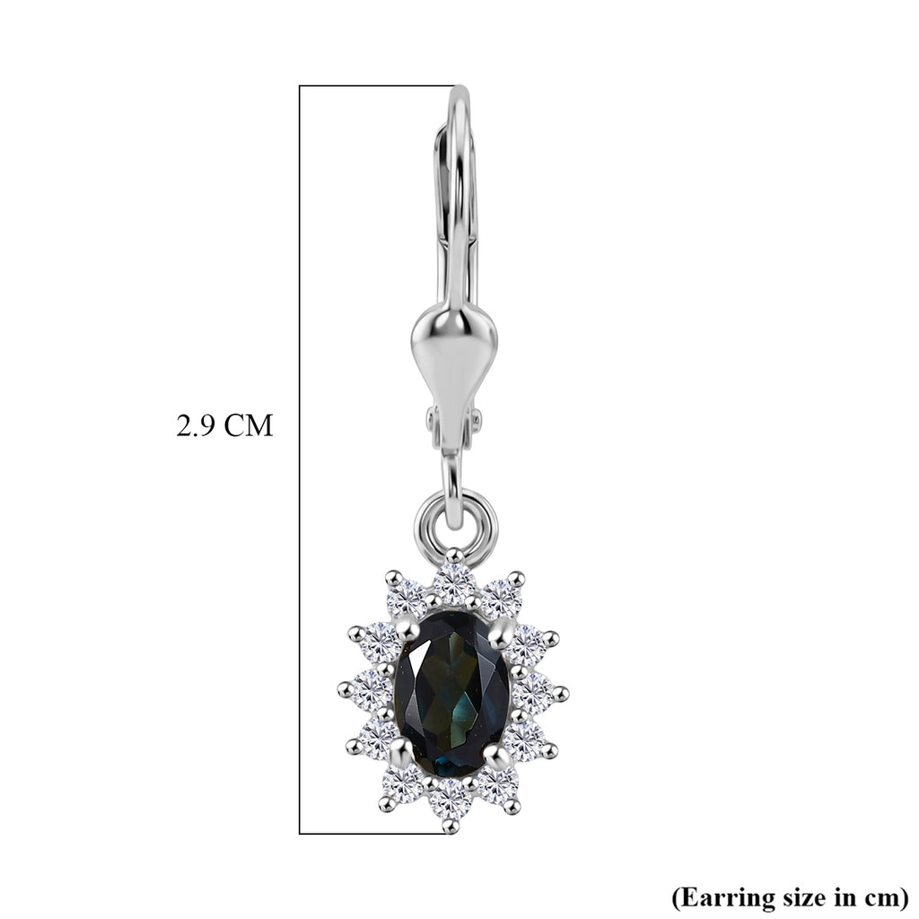 Royal Bali Collection - D'Joy London Blue Topaz & White Zircon Earring with Lever Back in Rhodium Overlay Sterling Silver 1.65 Ct._8557239_5