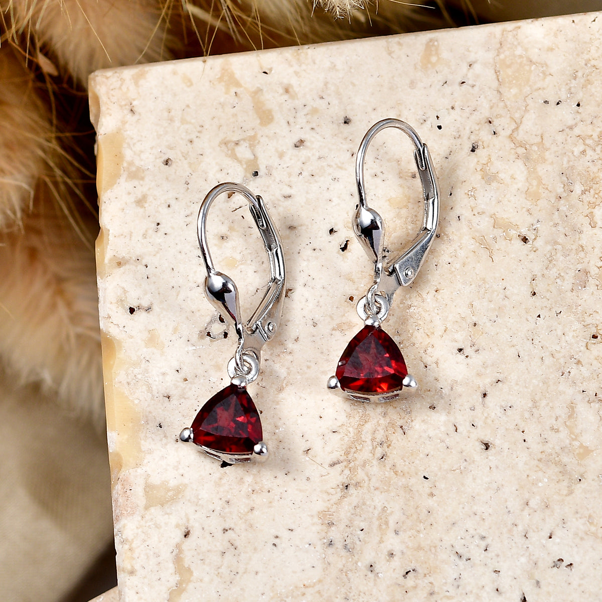 D'Joy Red Garnet Solitaire Earring with Lever Back in Rhodium Overlay Sterling Silver 1.74 Ct. 8557339 3