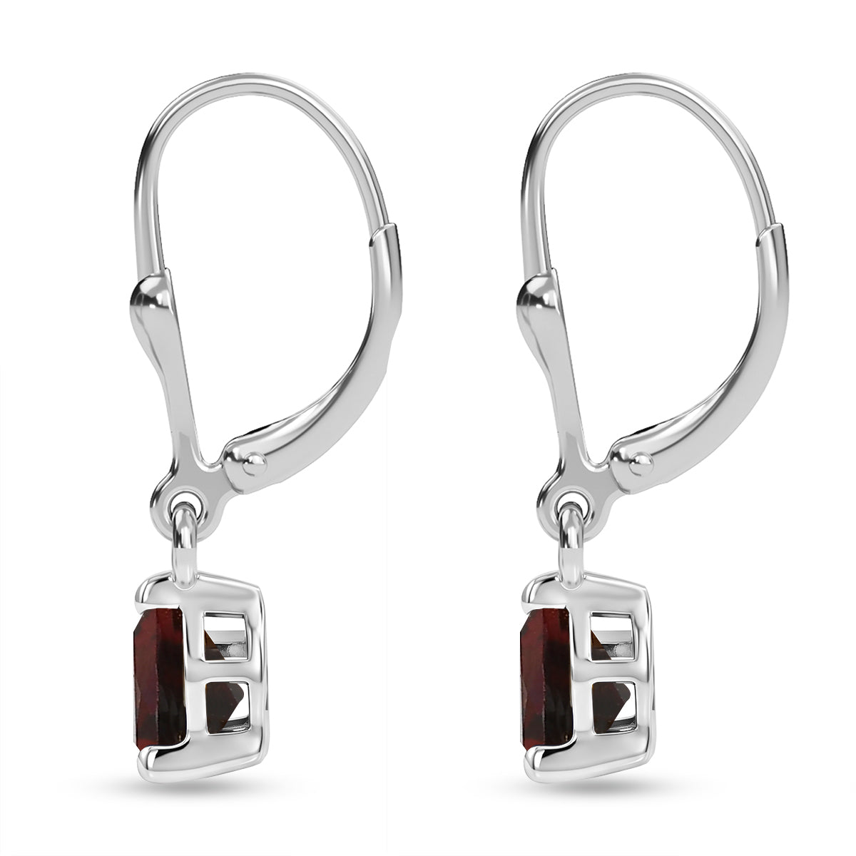 D'Joy Red Garnet Solitaire Earring with Lever Back in Rhodium Overlay Sterling Silver 1.74 Ct. 8557339 4