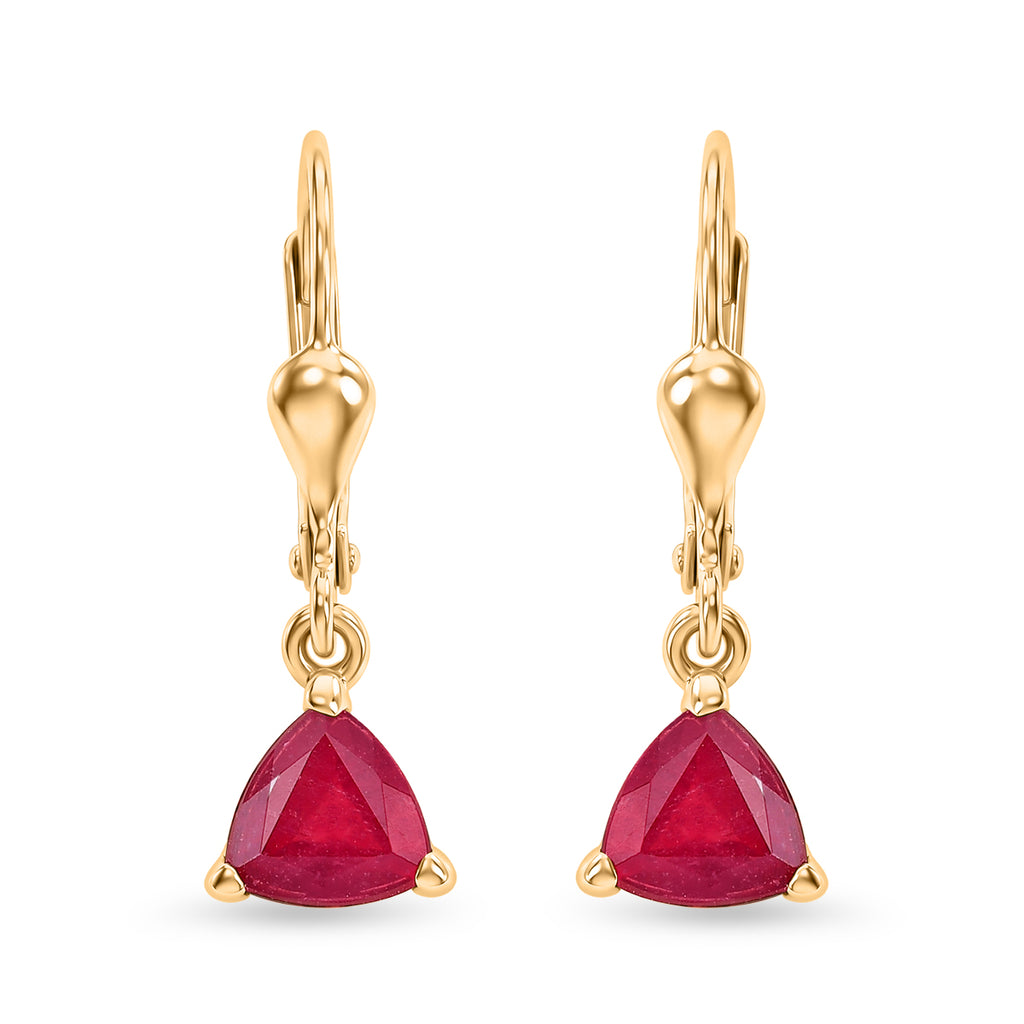 Royal Bali Collection - D'Joy African Ruby Drop Earring with Lever Back in 18K Vermeil Yellow Gold Plated Sterling Silver 2.32 Ct._8557346