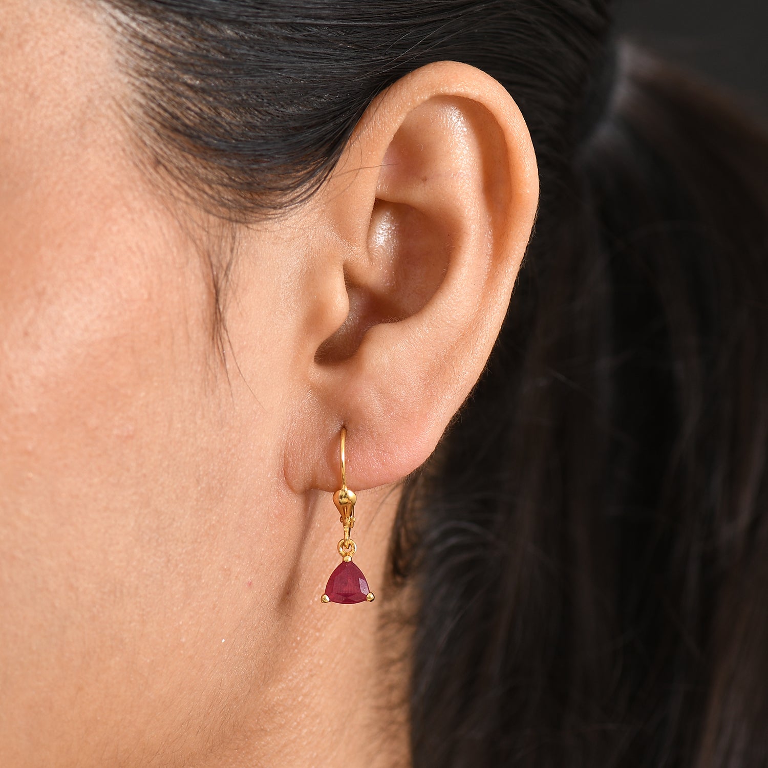 Royal Bali Collection - D'Joy African Ruby Drop Earring with Lever Back in 18K Vermeil Yellow Gold Plated Sterling Silver 2.32 Ct. 8557346 2