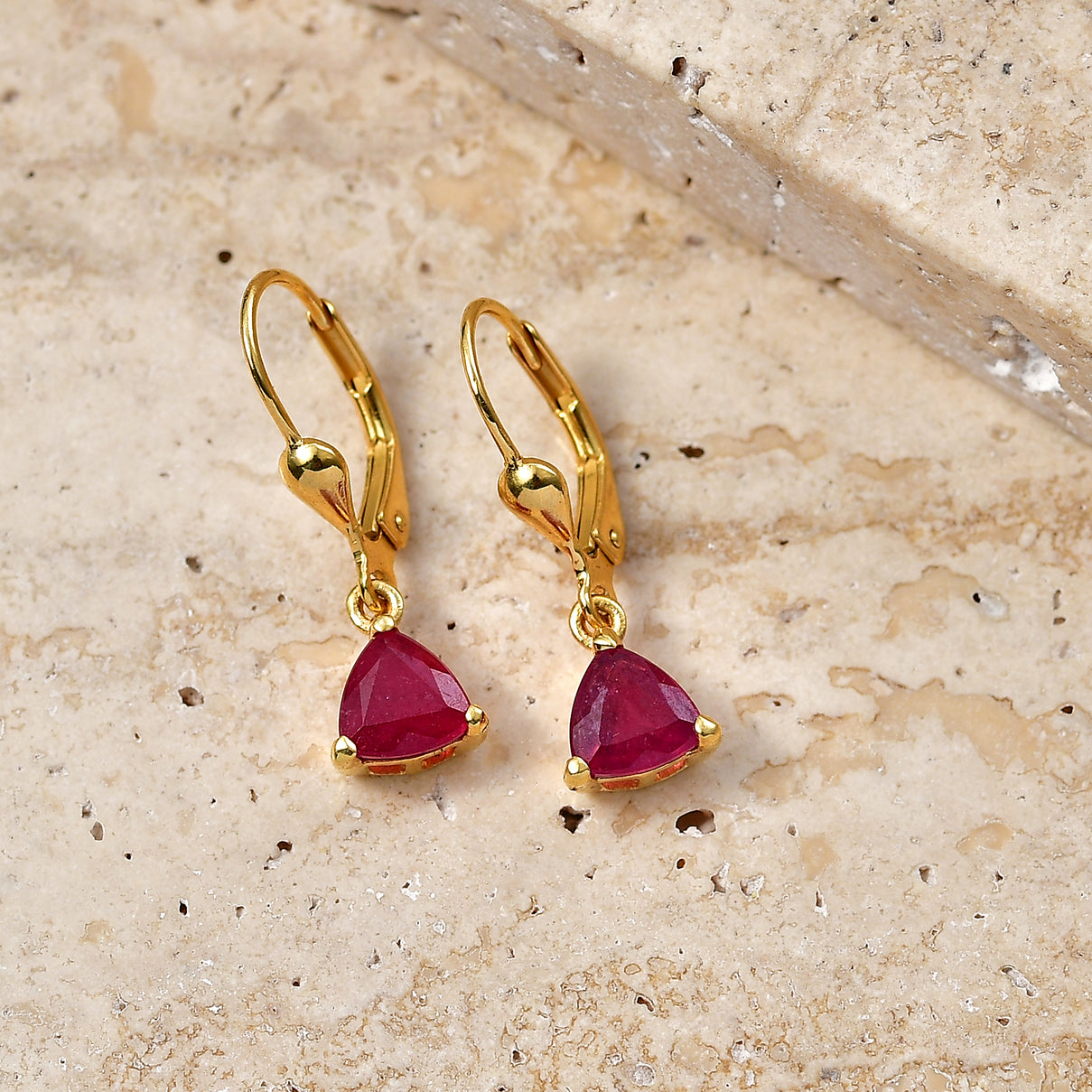 Royal Bali Collection - D'Joy African Ruby Drop Earring with Lever Back in 18K Vermeil Yellow Gold Plated Sterling Silver 2.32 Ct. 8557346 3