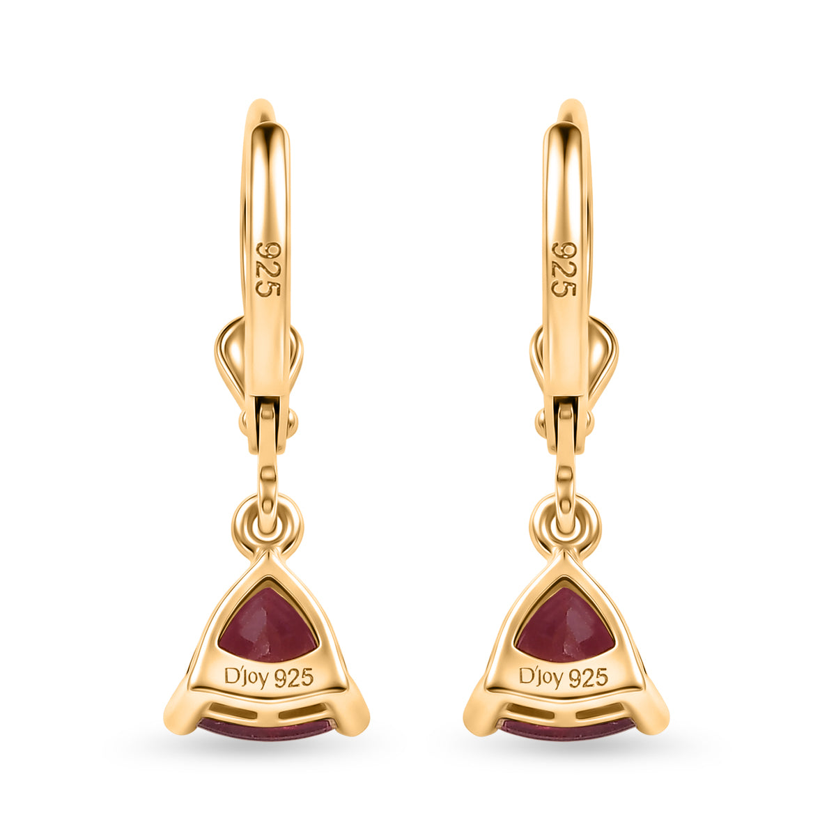 Royal Bali Collection - D'Joy African Ruby Drop Earring with Lever Back in 18K Vermeil Yellow Gold Plated Sterling Silver 2.32 Ct. 8557346 4