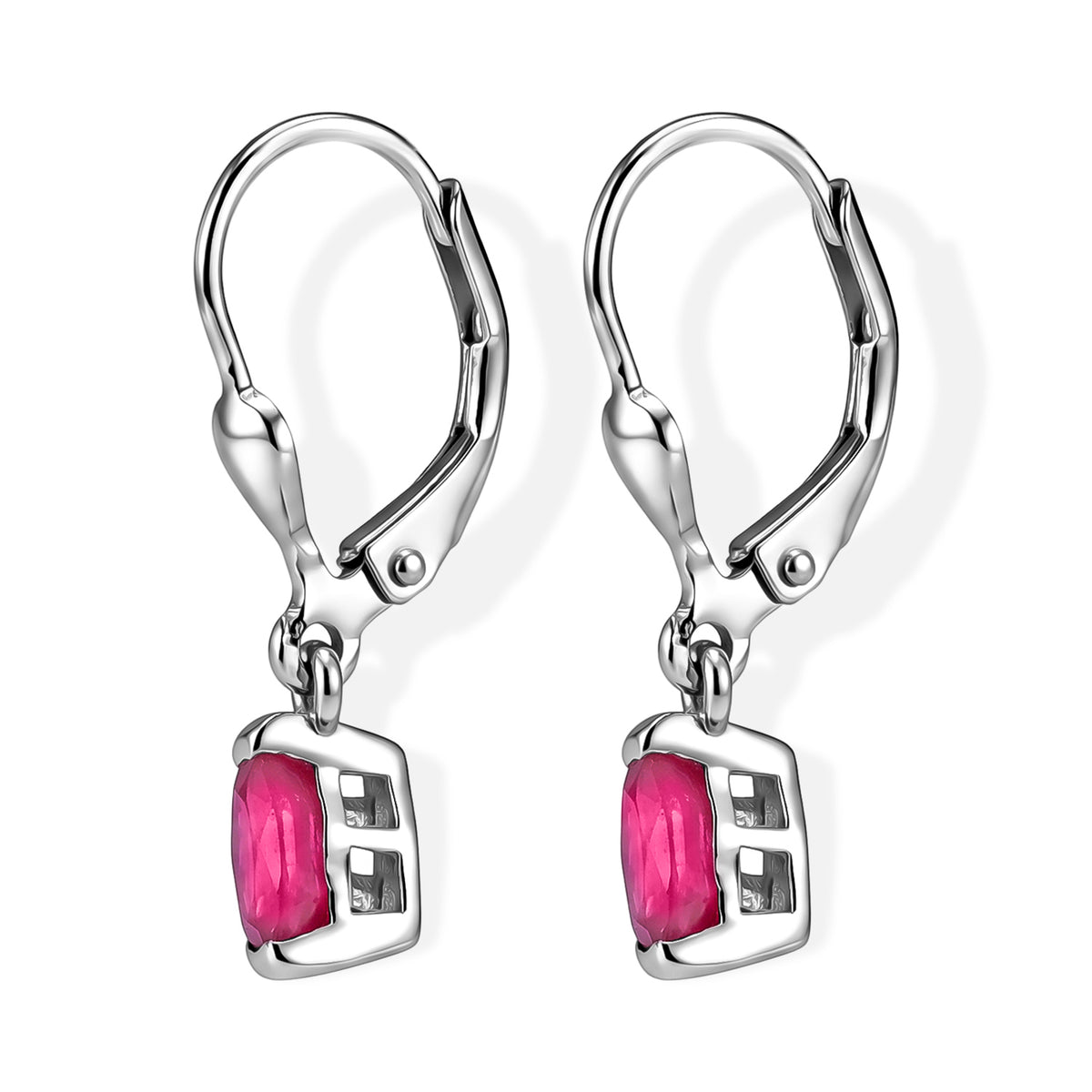 D'Joy African Ruby Solitaire Earrings with Lever Back in Rhodium Overlay Sterling Silver 2.37 Ct. 8557347 2