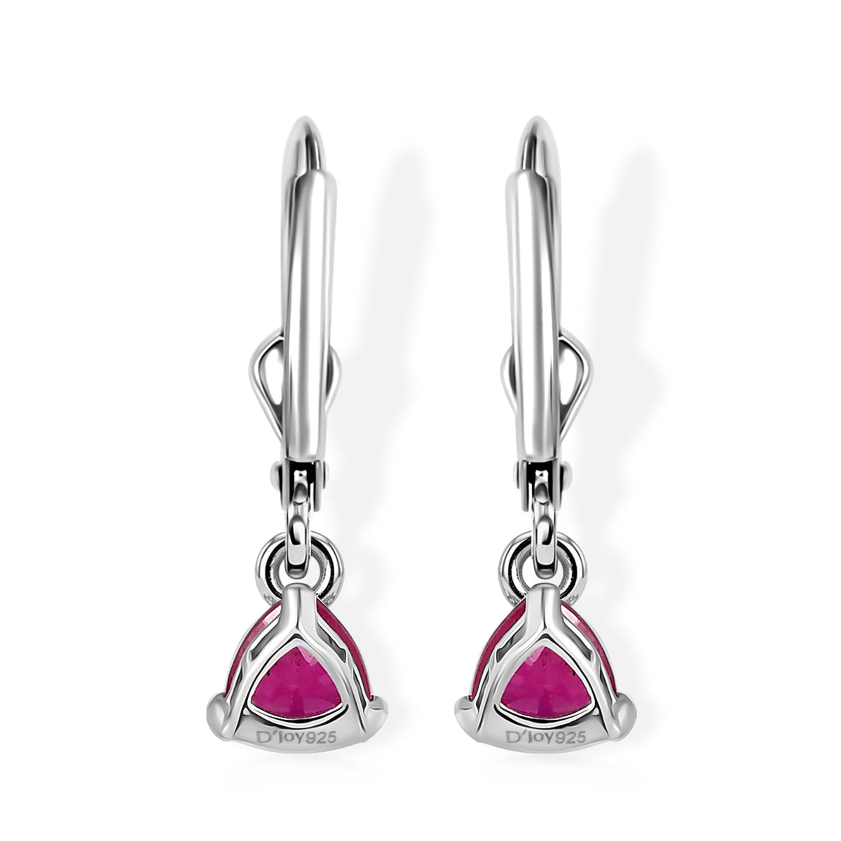 D'Joy African Ruby Solitaire Earrings with Lever Back in Rhodium Overlay Sterling Silver 2.37 Ct. 8557347 3