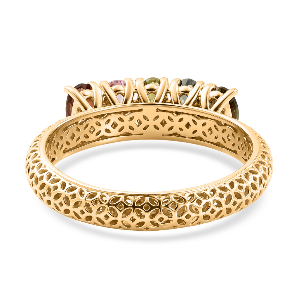 D'Joy - Multi-Tourmaline 5 Stone Ring in Yellow Gold Plated Sterling Silver 1.13 Ct._8557631_4