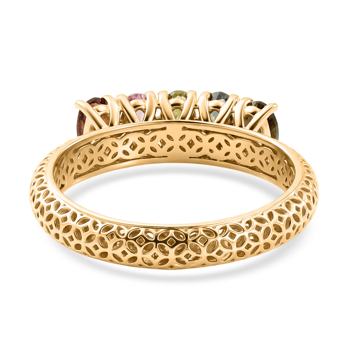 D'Joy - Multi-Tourmaline 5-Stone Ring in Yellow Gold Plated Sterling Silver 1.13 Ct. V32513379 5