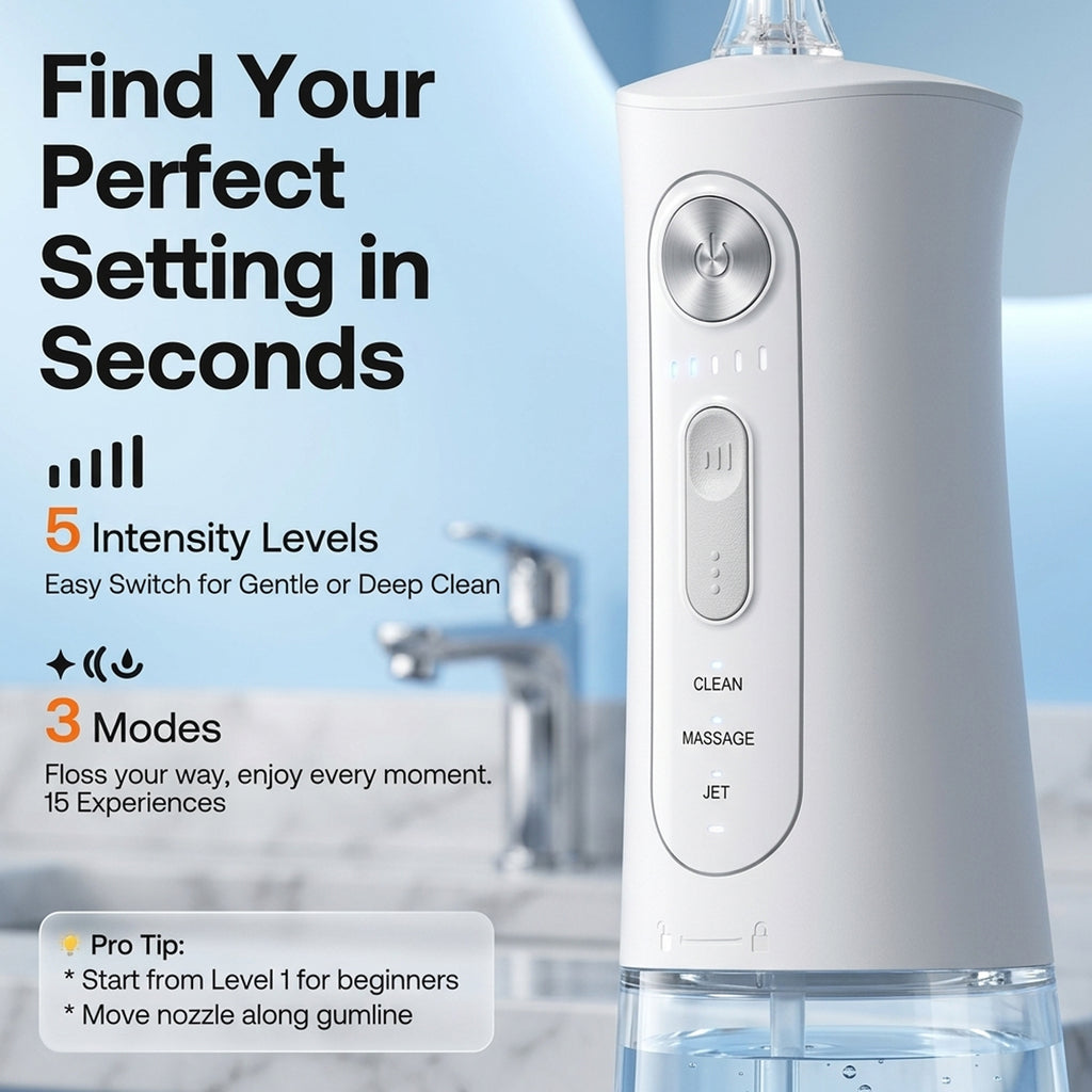 Bitvae C6 Water Flosser - White Cordless Portable Oral Irrigator - Premium 3 Modes 15 Intensity Levels Dental Flosser with 300ML Detachable Tank IPX7 Waterproof_8557788_2
