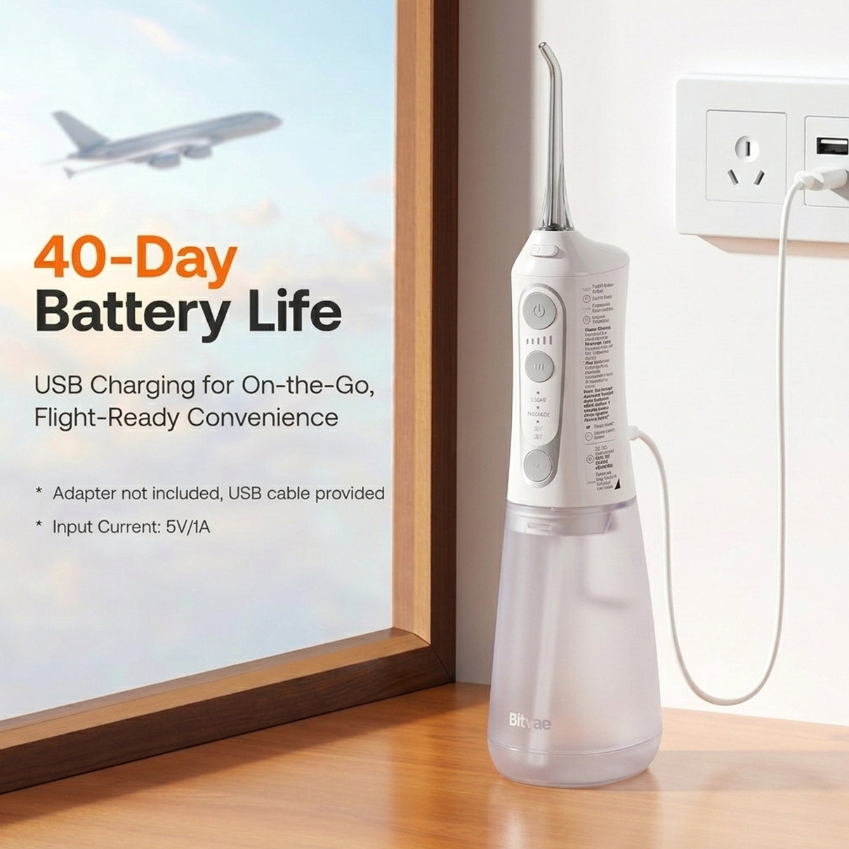 Bitvae C6 Cordless Water Dental Flosser | 300ml Tank Capacity | 3 Modes | 40 Days Powerful Battery | 6 Nozzles - White 8557788 3