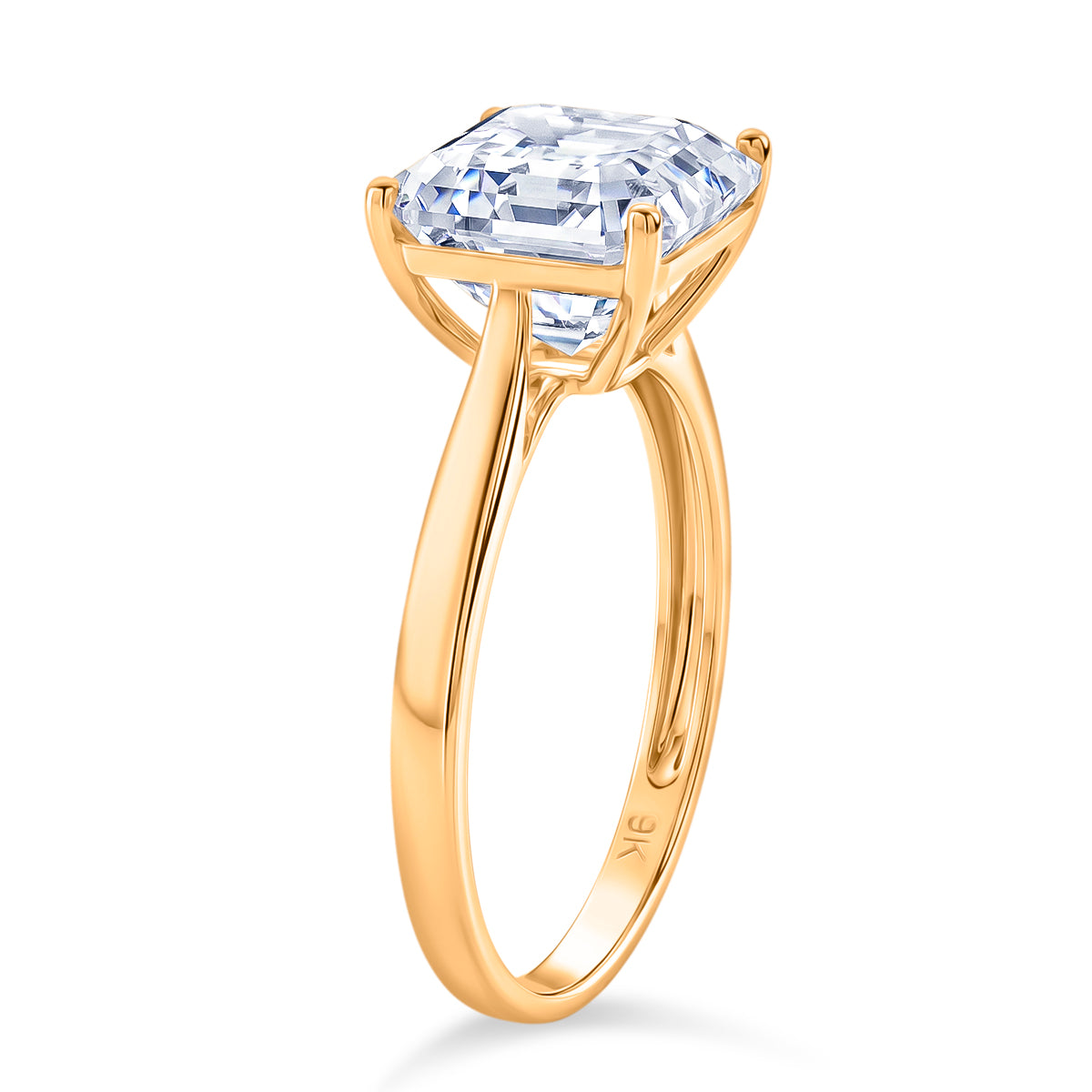 9K Yellow Gold GRA Certified VVS1/D Moissanite Asscher Cut Solitaire Ring 4.00 Ct. V32512906 4