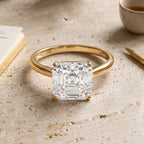 9K Yellow Gold GRA Certified VVS1/D Moissanite Asscher Cut Solitaire Ring 4.00 Ct._8559394_2