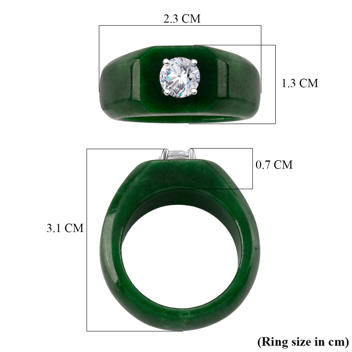 D'Joy - Moissanite &amp; Green Jade Solitaire Band Ring in Rhodium Overlay Sterling Silver 28.76 Ct. V32513487 6