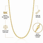 9K Yellow Gold Paperclip Chain (Size - 18) with Lobster Clasp, Gold Wt. 3.23 Gms