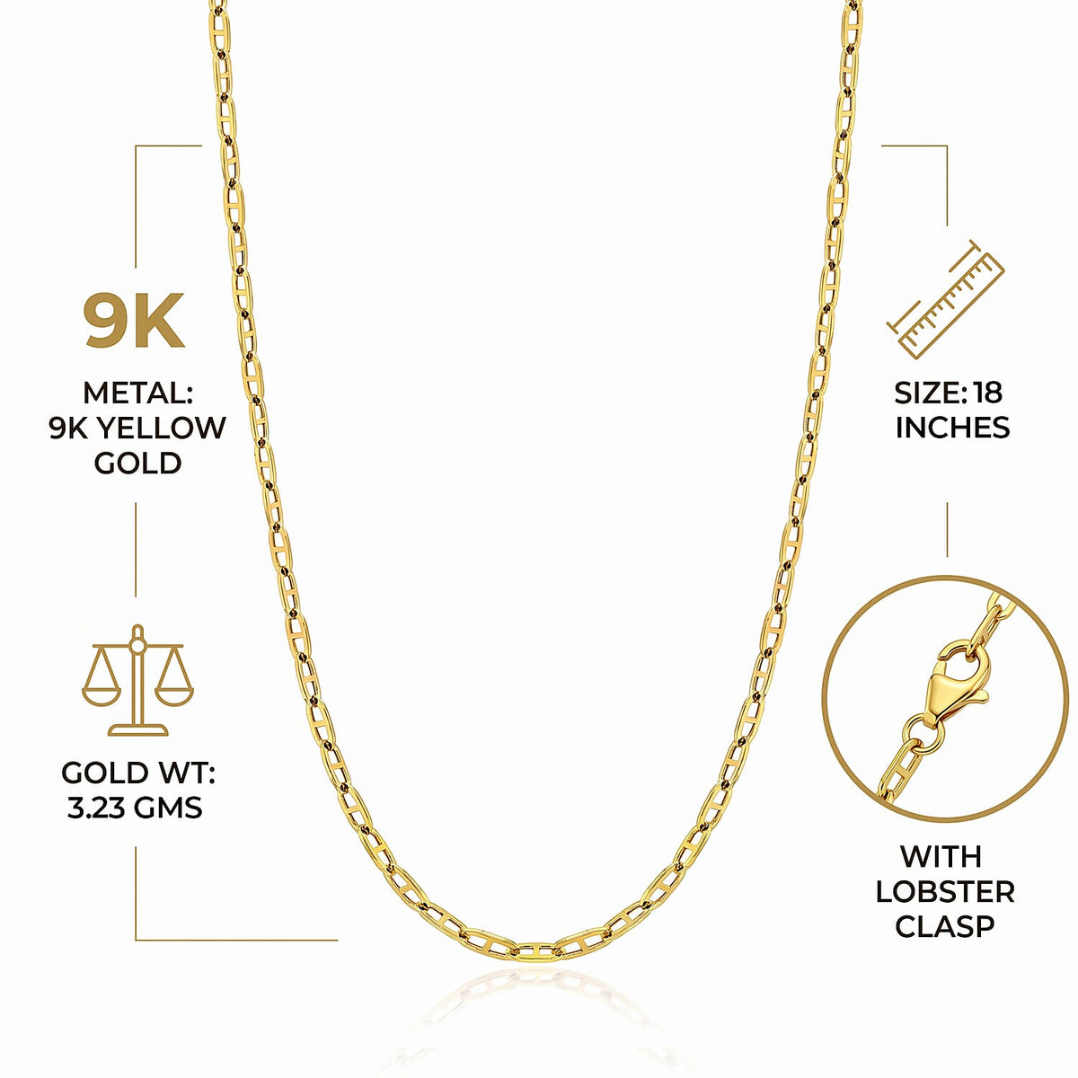 9K Yellow Gold Paperclip Chain (Size - 18) with Lobster Clasp, Gold Wt. 3.23 Gms 8560386 4