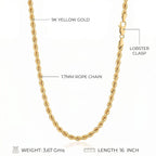 9K Yellow Gold Rope Chain (Size - 20) with Lobster Clasp, Gold Wt. 4.25 Gms