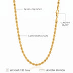 9K Yellow Gold Rope Chain (Size - 20) with Lobster Clasp, Gold Wt. 7.35 Gms_8560456_4