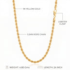 9K Yellow Gold Rope Chain (Size - 24) with Lobster Clasp, Gold Wt. 4.80 Gms_8560674_4