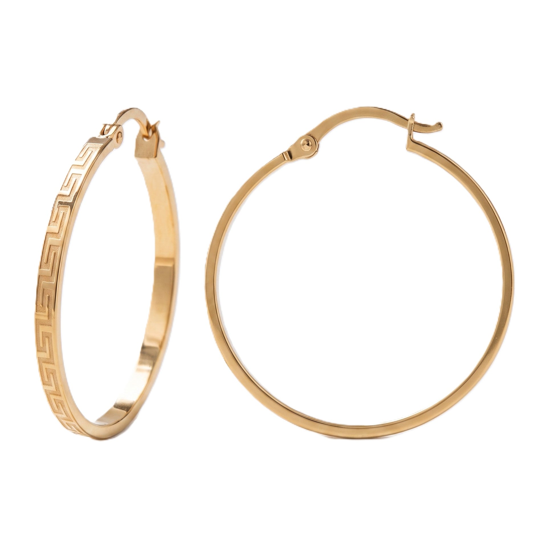 9K Yellow Gold Greek Key Hoop Earrings 8560727 0