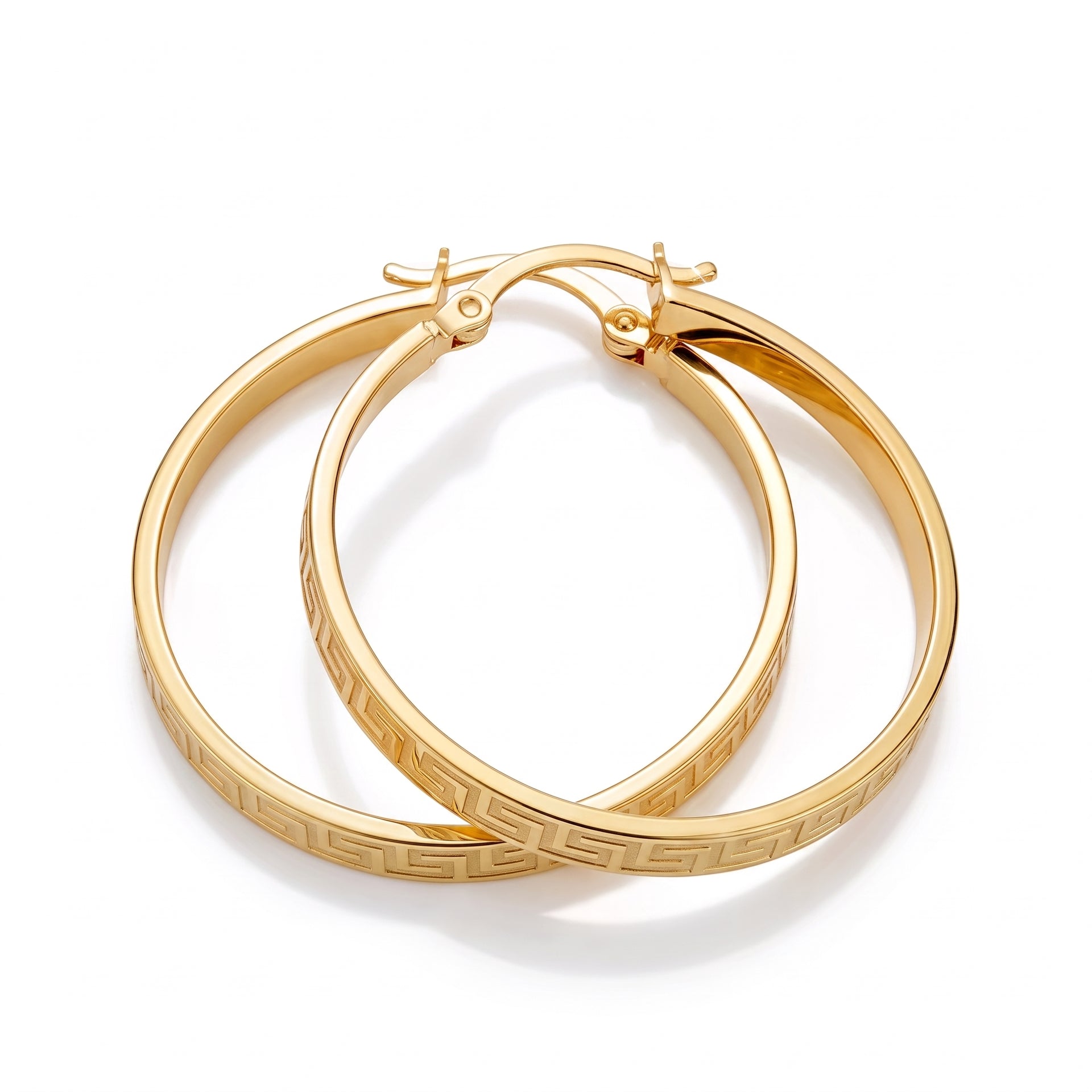 9K Yellow Gold Greek Key Hoop Earrings 8560727 3