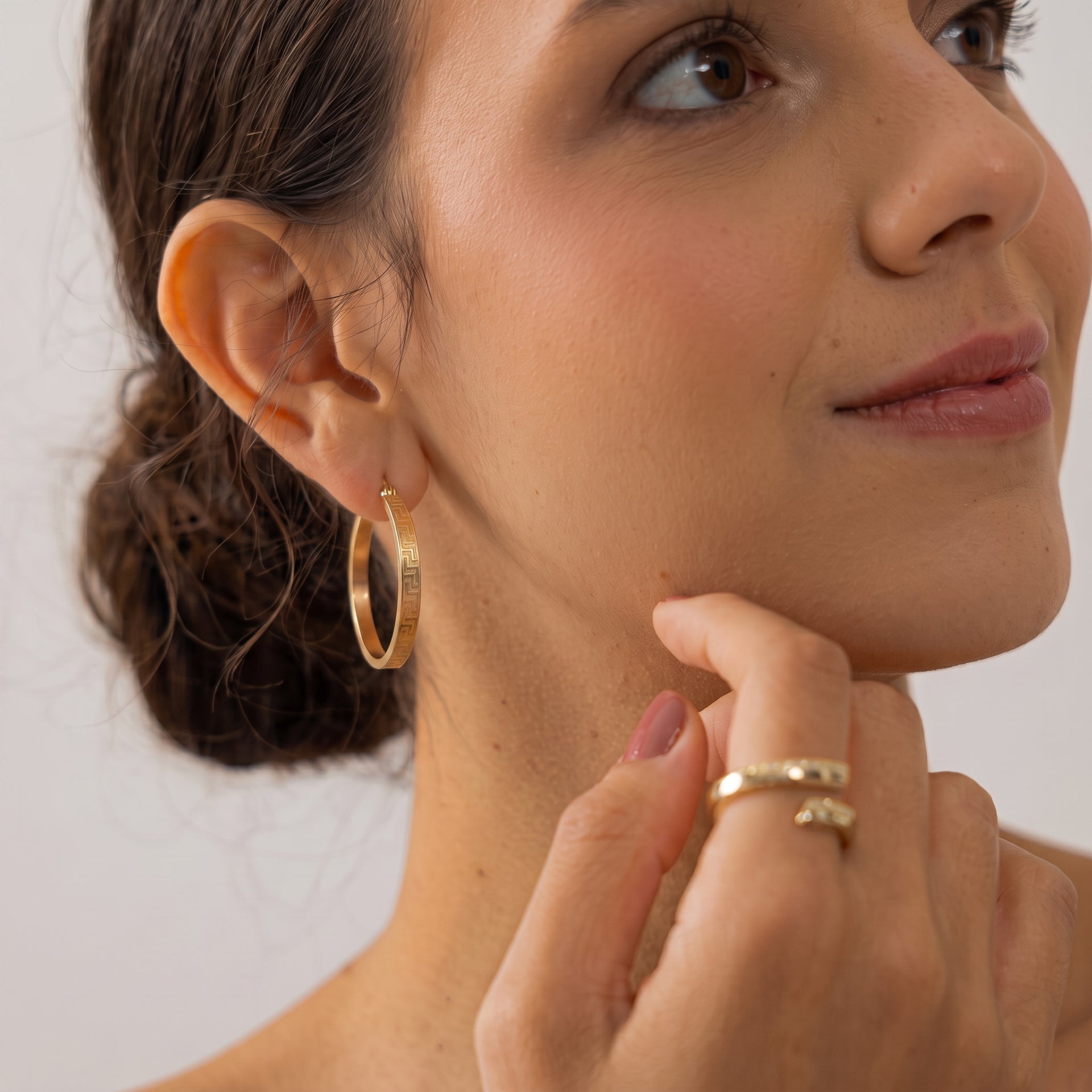 9K Yellow Gold Greek Key Hoop Earrings 8560727 5
