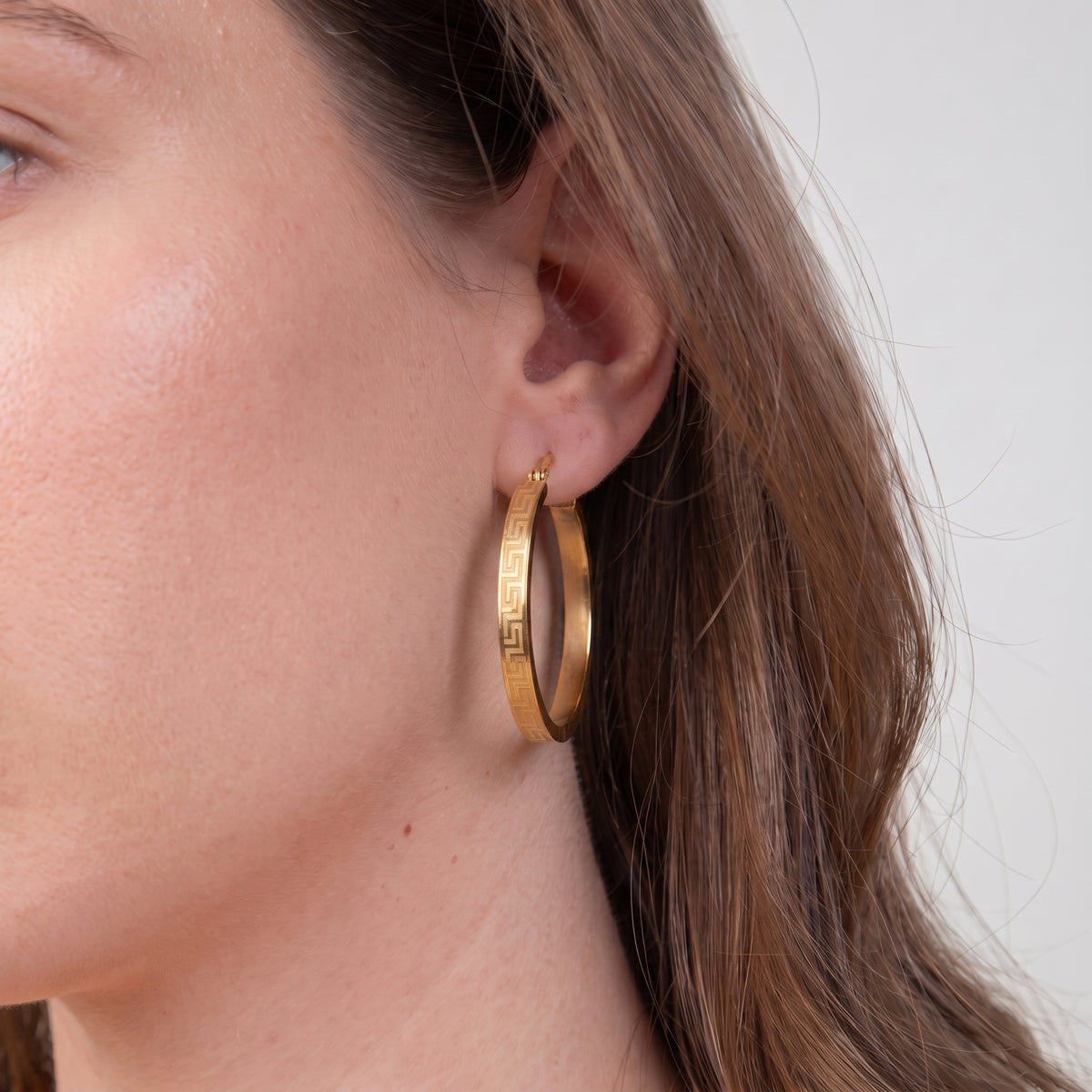 9K Yellow Gold Greek Key Hoop Earrings 8560728 2