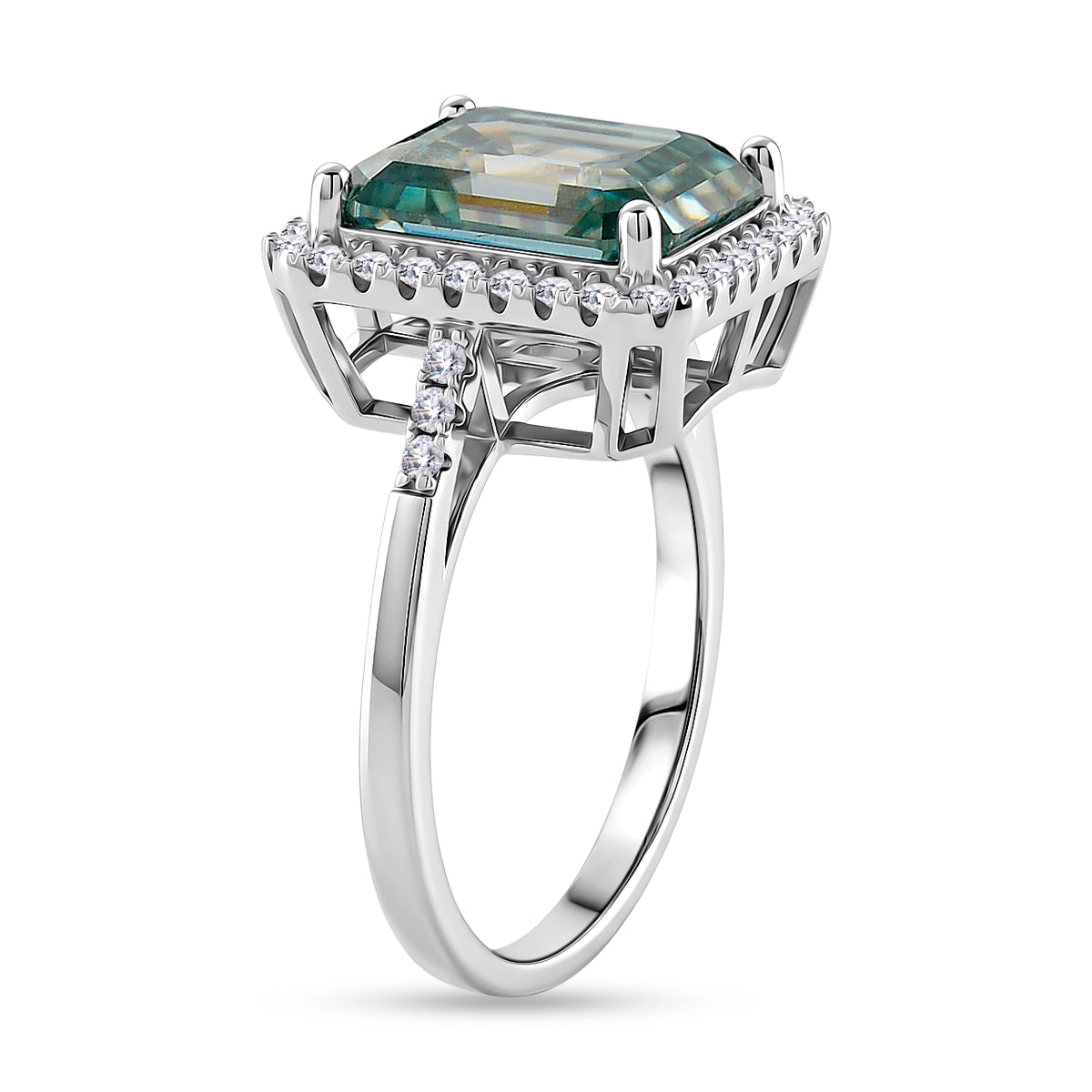 D'Joy - Paraiba Moissanite Halo Ring in Rhodium Overlay Sterling Silver 6.65 Ct. V32597168 4