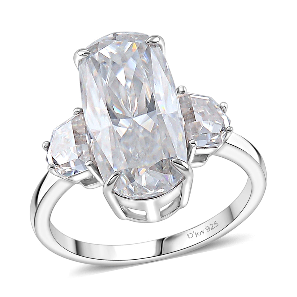 D'Joy - Moissanite Trilogy Ring in Rhodium Overlay Sterling Silver  7.00 Ct._8561267