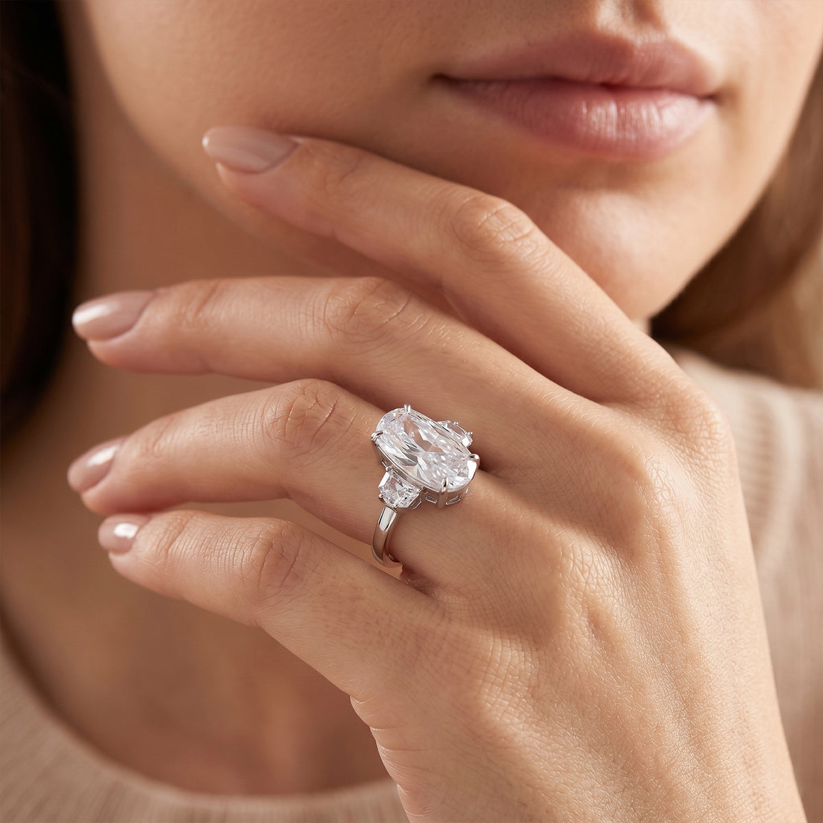 D'Joy - Moissanite Trilogy Ring in Rhodium Overlay Sterling Silver  7.00 Ct. V32641505 2