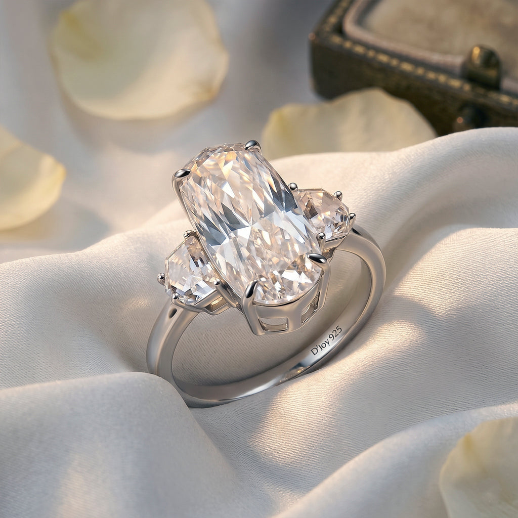 D'Joy - Moissanite Trilogy Ring in Rhodium Overlay Sterling Silver  7.00 Ct._8561267_2
