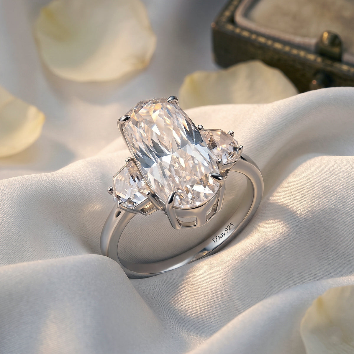 D'Joy - Moissanite Trilogy Ring in Rhodium Overlay Sterling Silver  7.00 Ct. V32641505 3
