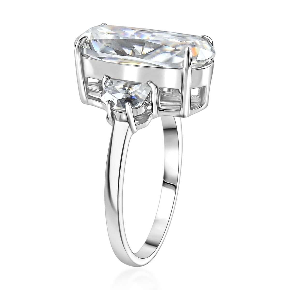 D'Joy - Moissanite Trilogy Ring in Rhodium Overlay Sterling Silver  7.00 Ct. V32641505 4
