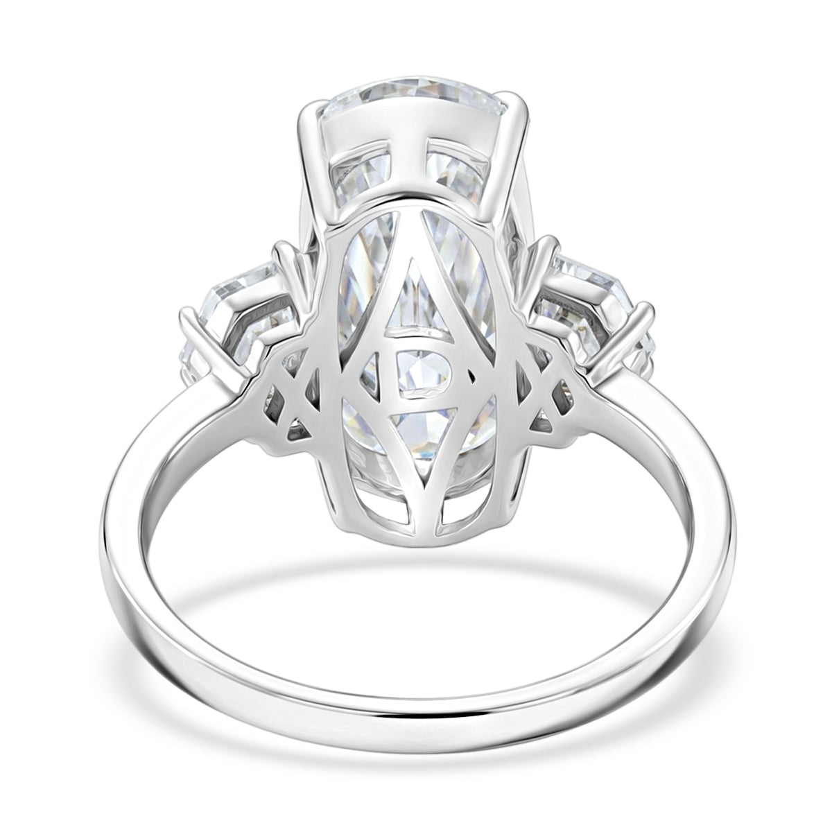 D'Joy - Moissanite Trilogy Ring in Rhodium Overlay Sterling Silver  7.00 Ct. V32641505 5