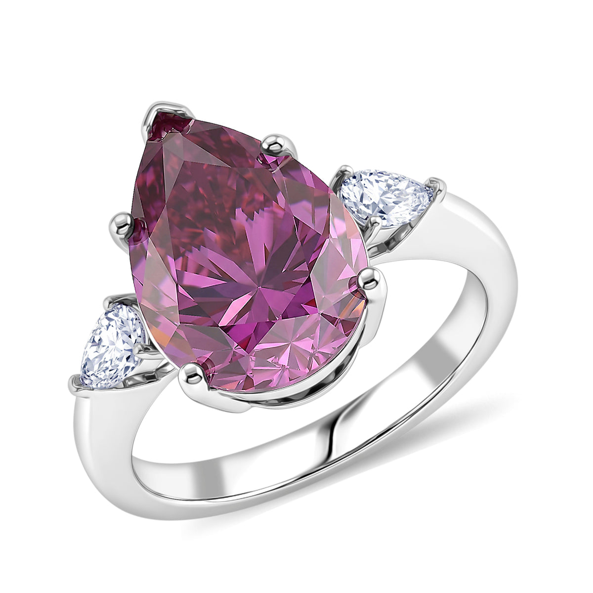 D'Joy - Rare Pink Moissanite &amp; White Moissanite Trilogy Ring in Rhodium Overlay Sterling Silver 5.77 Ct. V32611156 0
