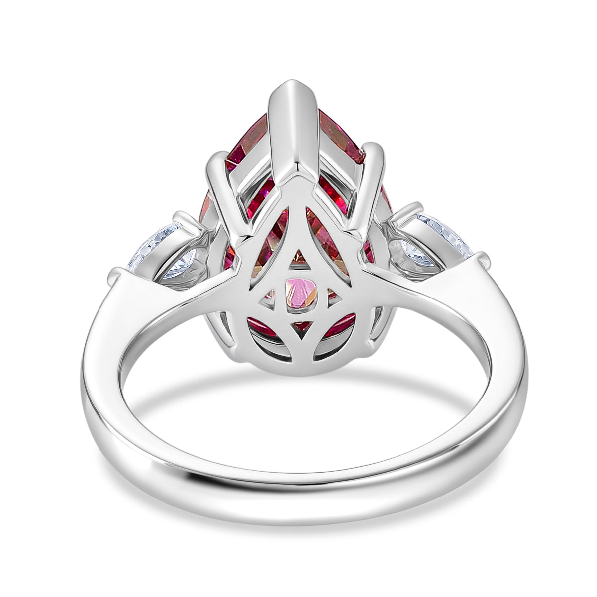 D'Joy - Rare Pink Moissanite &amp; White Moissanite Trilogy Ring in Rhodium Overlay Sterling Silver 5.77 Ct. V32611156 5