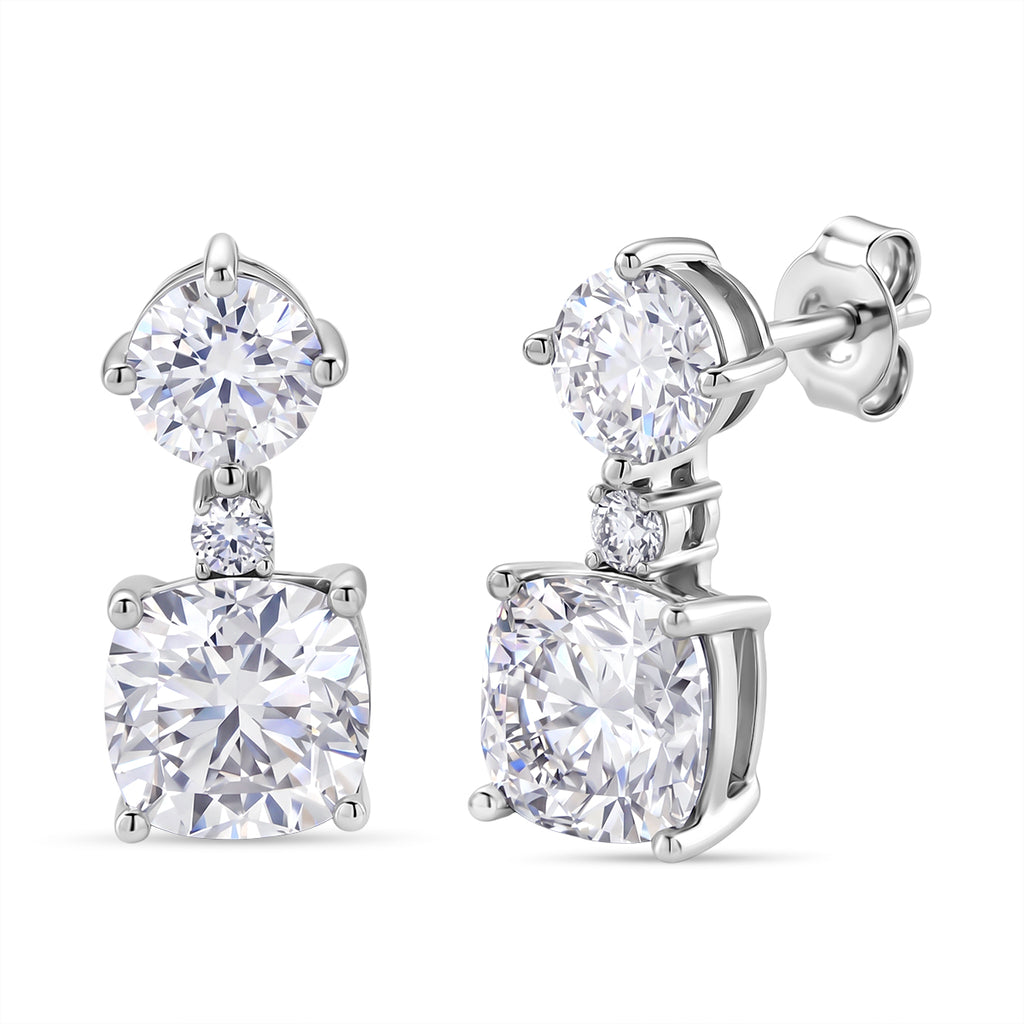 D'Joy - Moissanite Dangling Push Back Earring in Rhodium Overlay Sterling Silver 6.68 Ct._8561292
