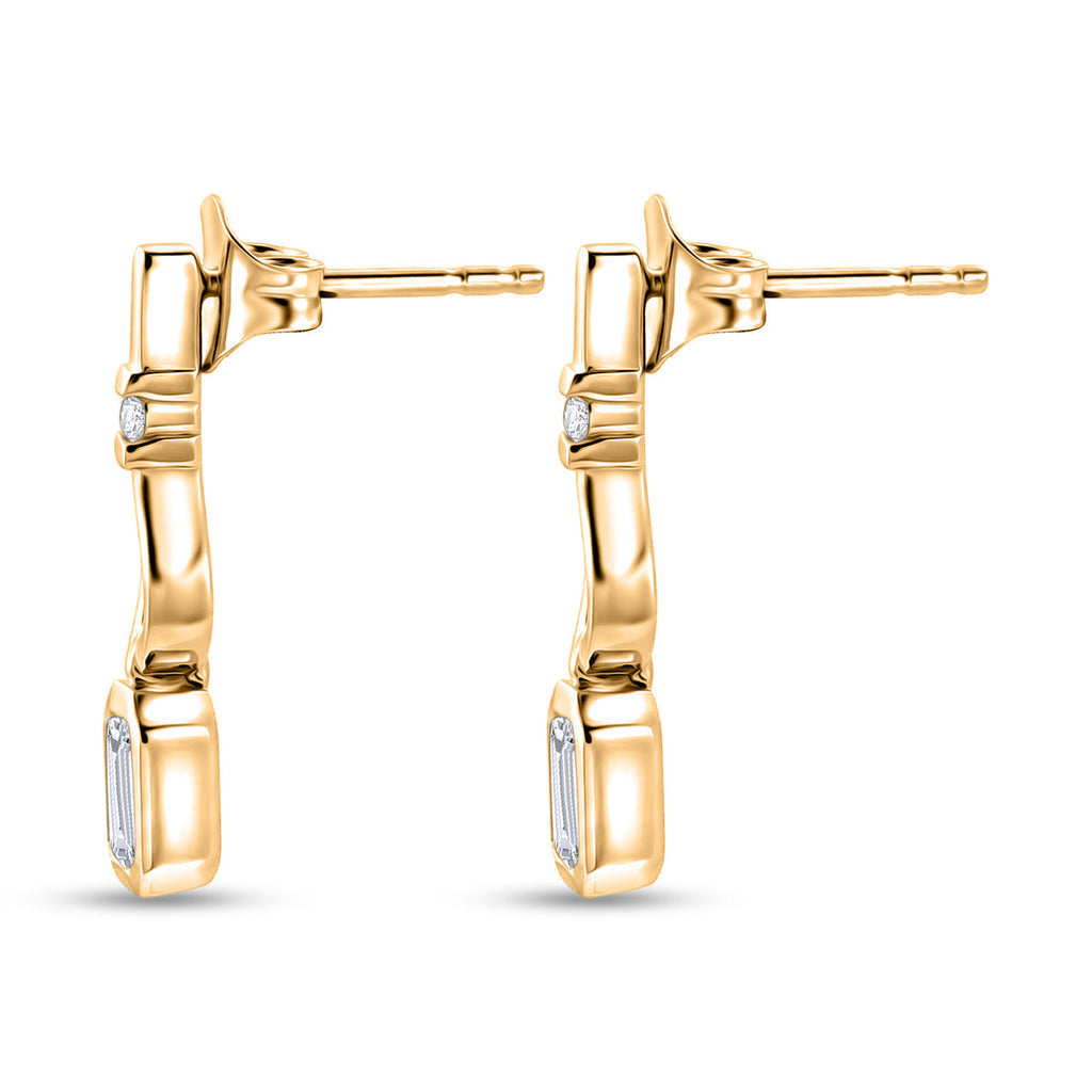 D'Joy - Moissanite Dangling Earring with Push Post in Yellow Gold Plated Sterling Silver