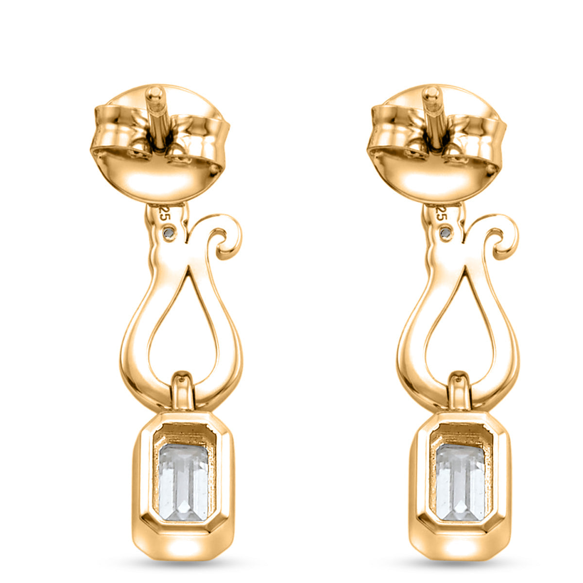 D'Joy - Moissanite Dangling Earring with Push Post in Yellow Gold Plated Sterling Silver V32352480 5