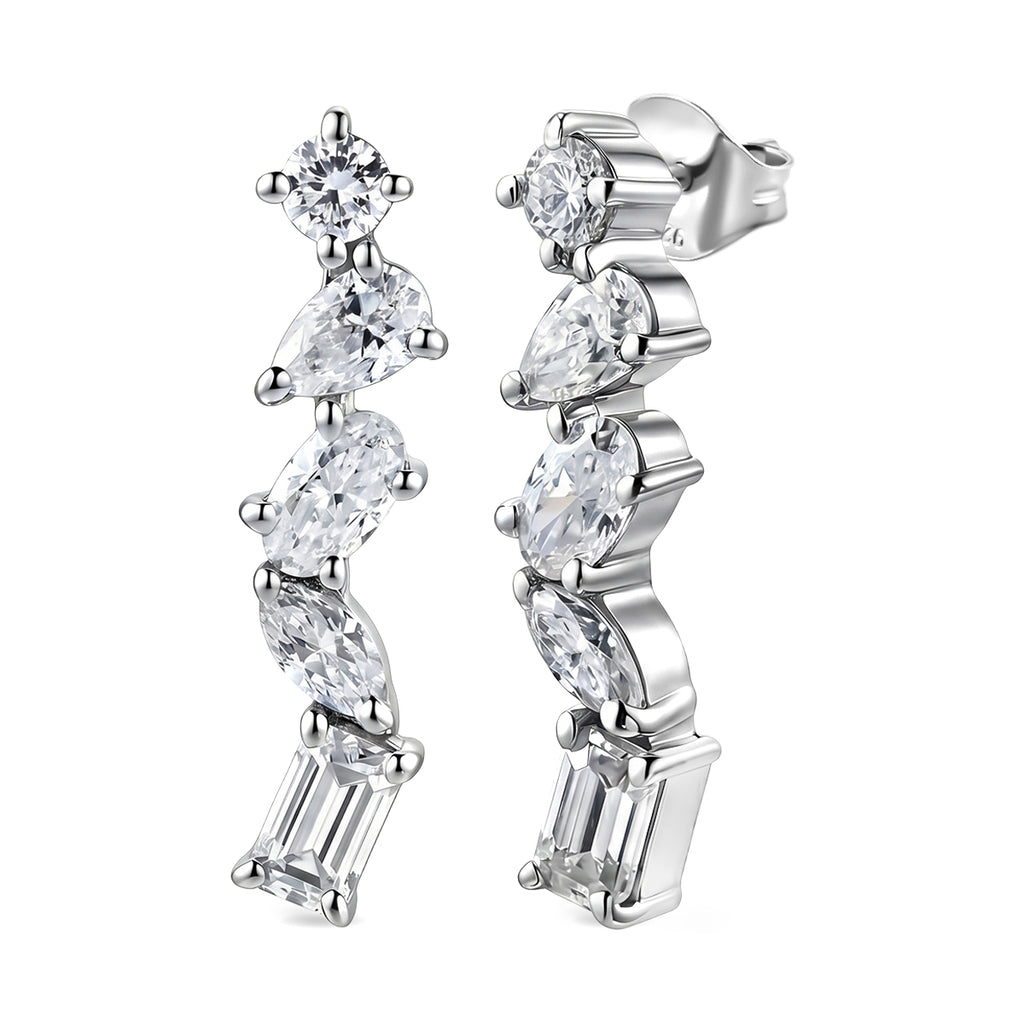 D'Joy - Moissanite Dangling Earring with Push Back in Rhodium Overlay Sterling Silver 1.82 Ct._8561837