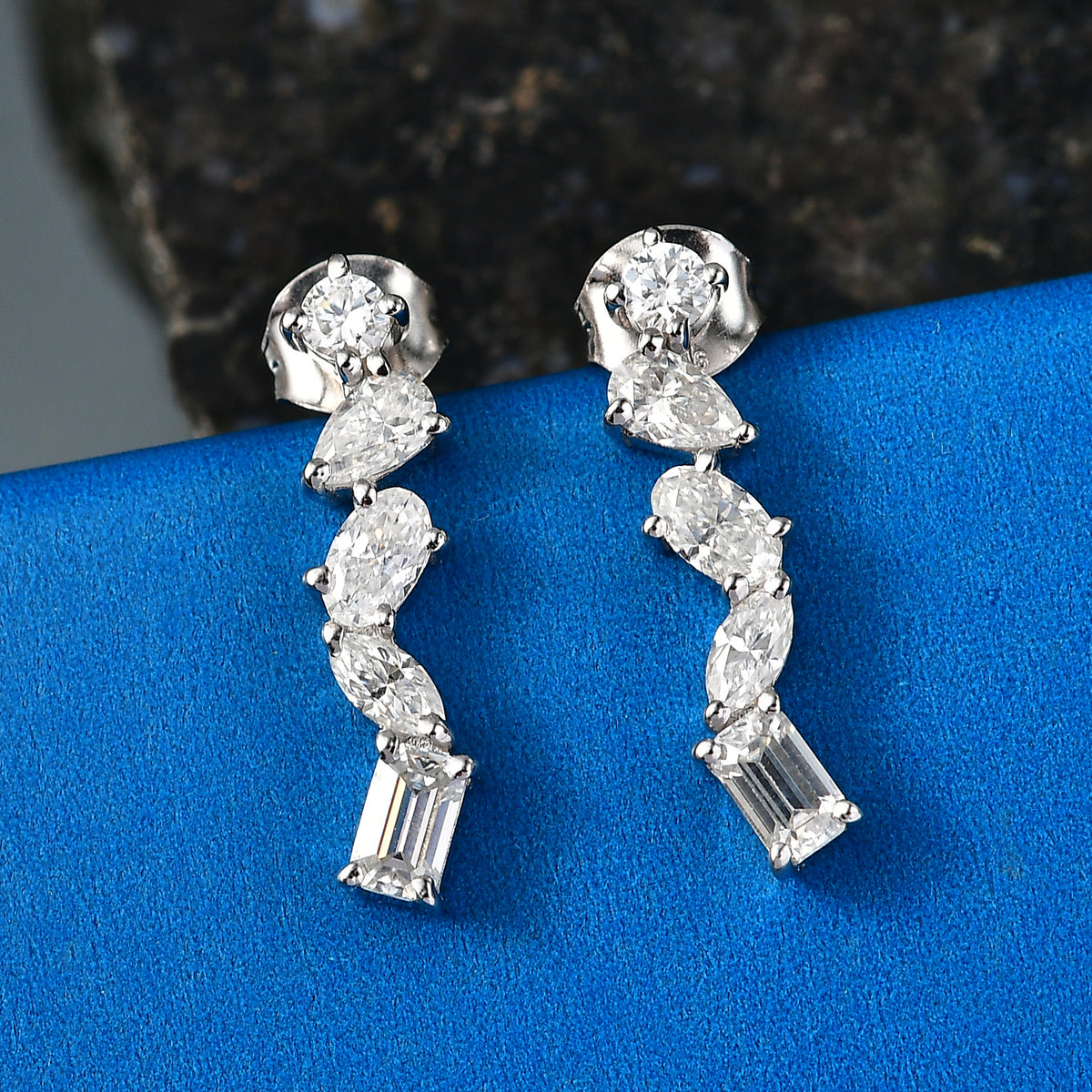 D'Joy - Moissanite Dangling Earring with Push Back in Rhodium Overlay Sterling Silver 1.82 Ct. V32513907 3