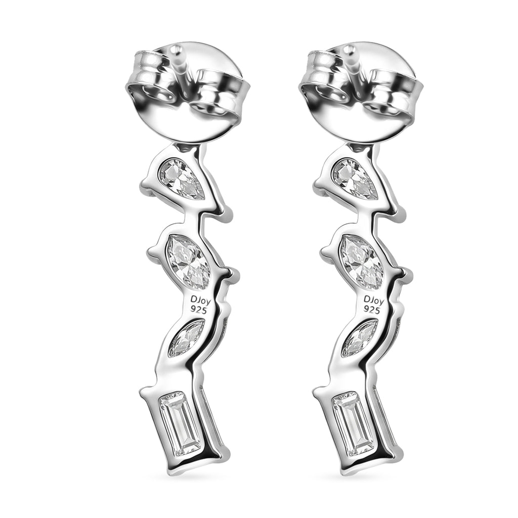D'Joy - Moissanite Dangling Earring with Push Back in Rhodium Overlay Sterling Silver 1.82 Ct._8561837_4