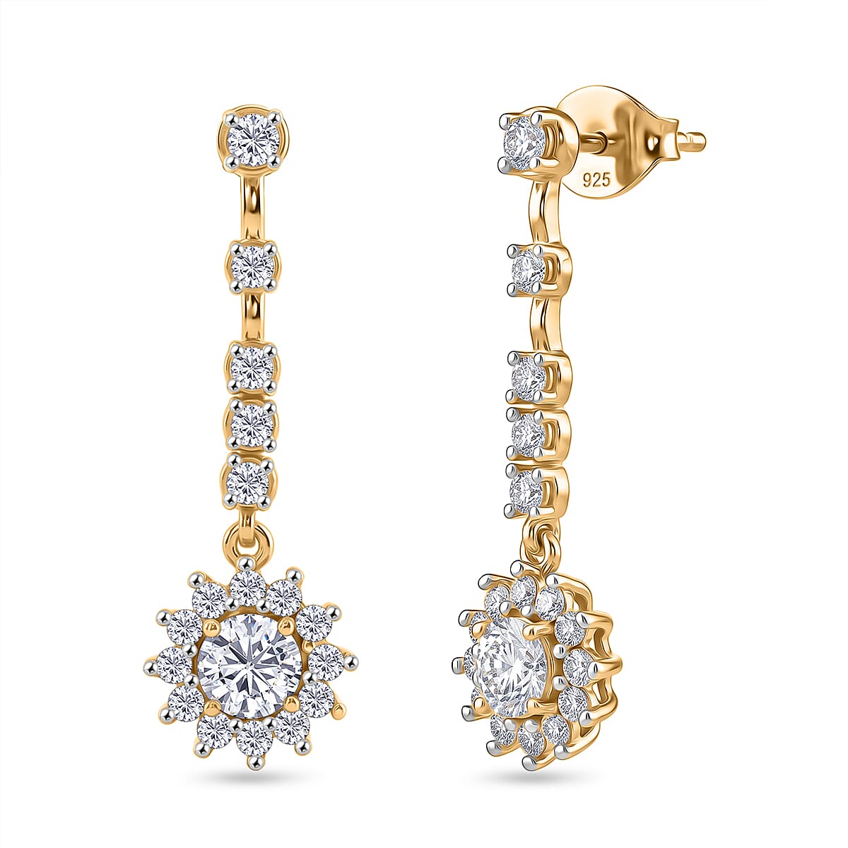 D'Joy - Moissanite Dangling Earring in Yellow Gold Plated Sterling Silver 2.05 Ct. 8561838 0
