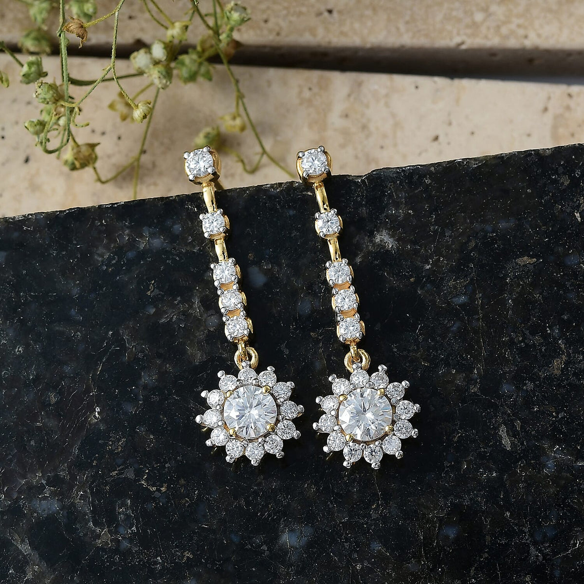 D'Joy - Moissanite Dangling Earring in Yellow Gold Plated Sterling Silver 2.05 Ct. 8561838 3