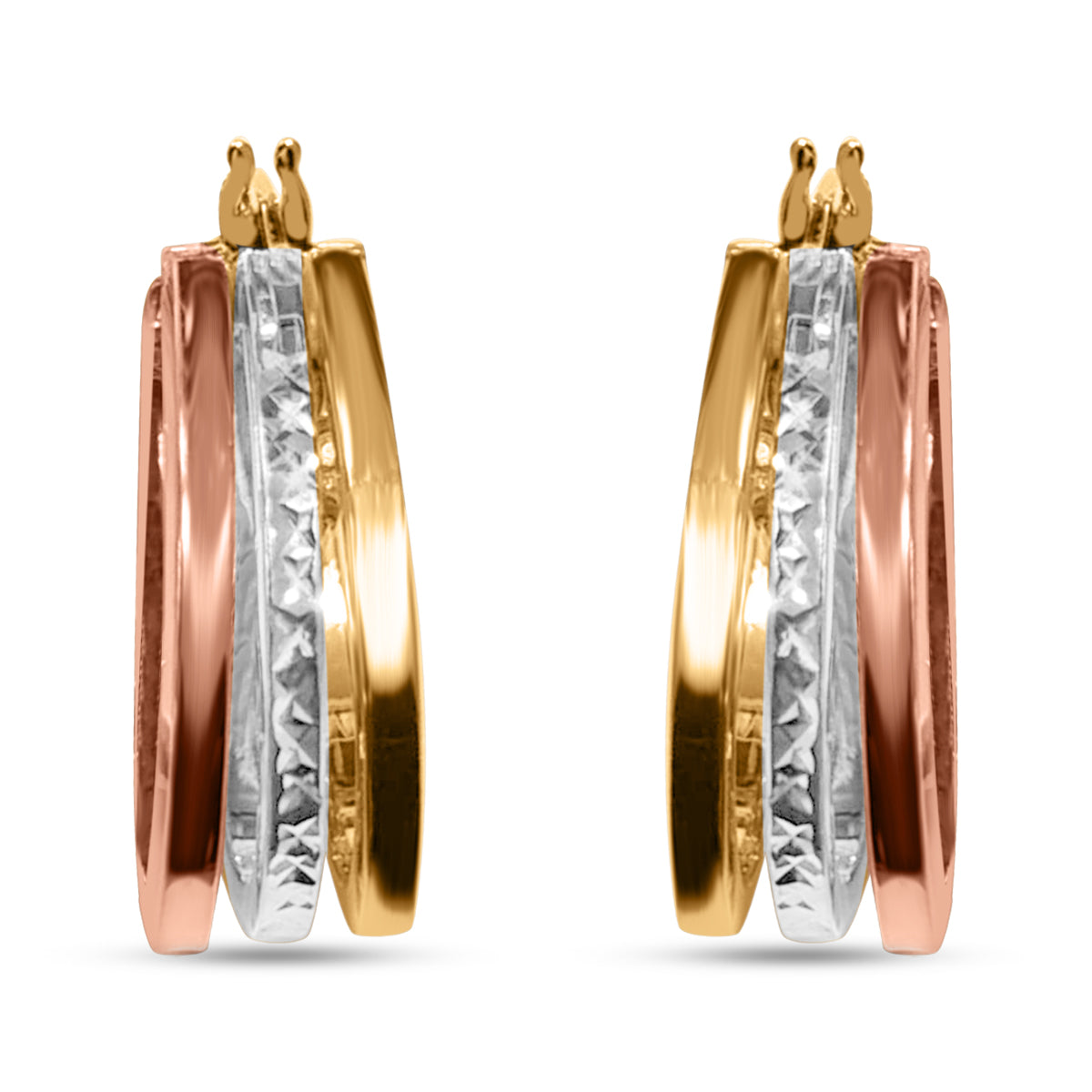 9K Yellow, Rose & White Gold - Multi Strand Hoop Earring, Gold Wt. 1.96 Gms_8562051