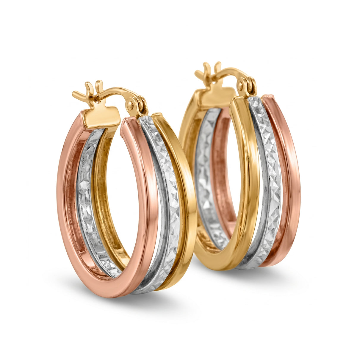 9K Yellow, Rose &amp; White Gold - Multi Strand Hoop Earring, 2 Gms V32522353 5