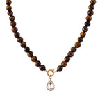 Tigers Eye & White Cubic Zirconia Necklace (Size - 20) with Clasp 255.00 Ct._8562293