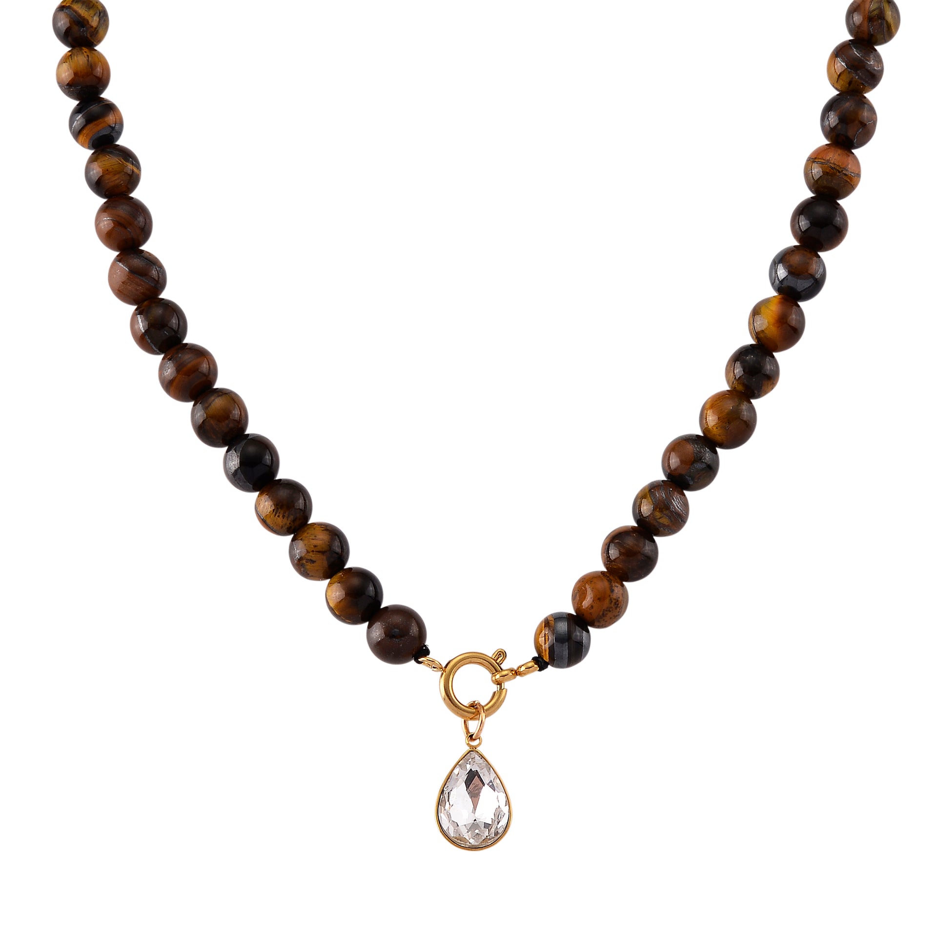 Tigers Eye &amp; White Cubic Zirconia Necklace (Size - 20) with Clasp 255.00 Ct. V32514931 0