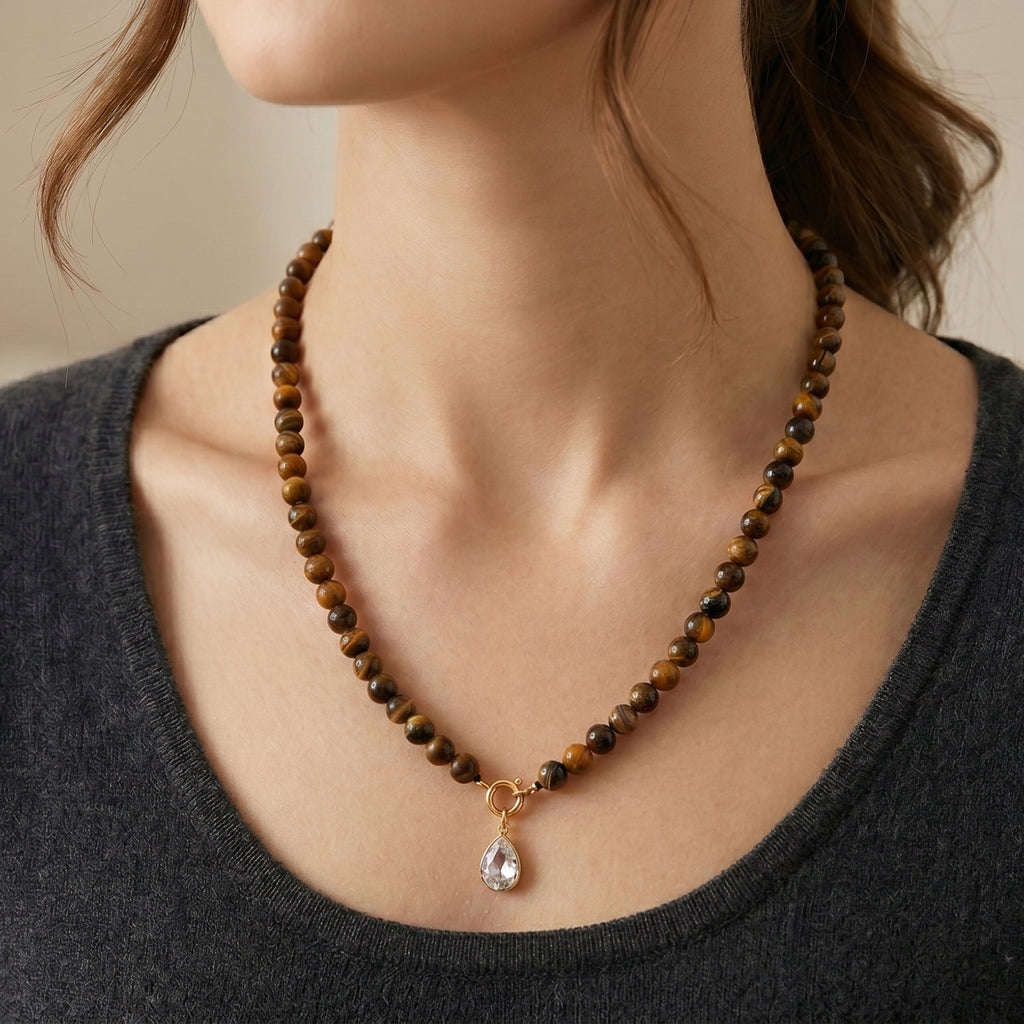 Tigers Eye & White Cubic Zirconia Necklace (Size - 20) with Clasp 255.00 Ct._8562293_1