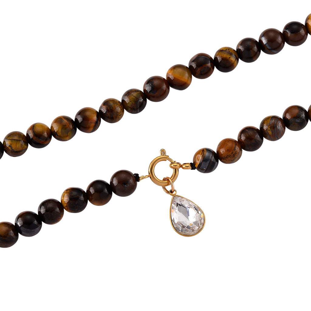 Tigers Eye & White Cubic Zirconia Necklace (Size - 20) with Clasp 255.00 Ct._8562293_3
